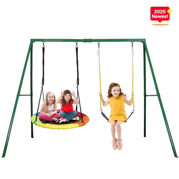 Kids Metal Swing Set Heavy Duty A-frame with 40 PVC Coated Tree Swing –  klokick