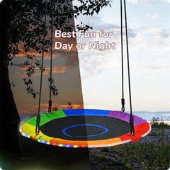 Trekassy 700lbs 40 inch Saucer Tree Swing for Kids Adults with LED Lights, 2 Tree Hanging Straps