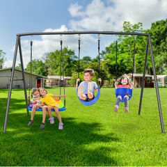 KloKick 440lbs Outdoor Swing Set for Kids – Includes Toddler Swing, Belt Swing, and Platform Swing, Metal Frame for Backyard Play